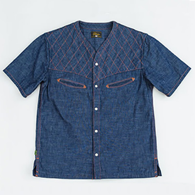 GERUGA GR-S-107 SHORT SLEEVE QUILT SHIRTS INDIGO