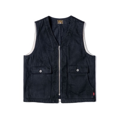 GERUGA DENIM ZIP VEST BLACK×BLACK