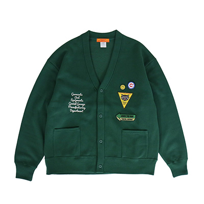 GVL-GG-79 LETTERED CARDIGAN GREEN