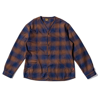 GR-S-161 NO COLLAR SHIRTS OMBRE CHECK BROWN