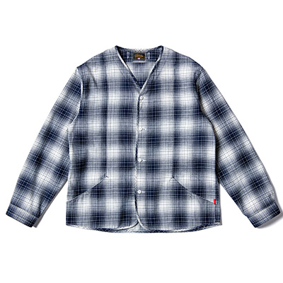 GR-S-161 NO COLLAR SHIRTS OMBRE CHECK NAVY