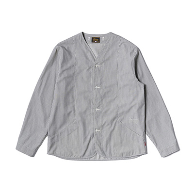 GERUGA GR-S-165 NO COLLAR STRIPE SHIRTS NAVY × ECRU