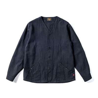 GERUGA GR-S-170A NO COLLAR SHIRTS MINI HERRINBONE PLAIN BLACK