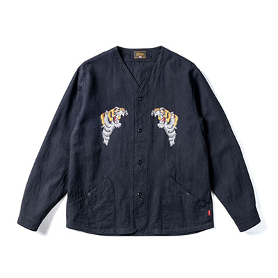 GERUGA GR-S-170B NO COLLAR SHIRTS MINI HERRINBONE TIGER HEAD BLACK