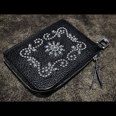 JANGO JM-W-02 FLORAL EMBLEM SHORT ZIP WALLET