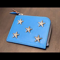 METAL JACKET SZ20 STAR STUDS SHORT ZIP WALLET TURQUOISE BLUE