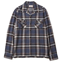 RUDE GALLERY BLACK REBEL BR2711 OMBRE CHECK OPEN COLLAR SHIRT BLUE