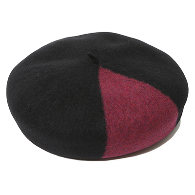 RUDE GALLERY 69048 BI-COLOR WOOL BERET BLACK/BURGUNDY