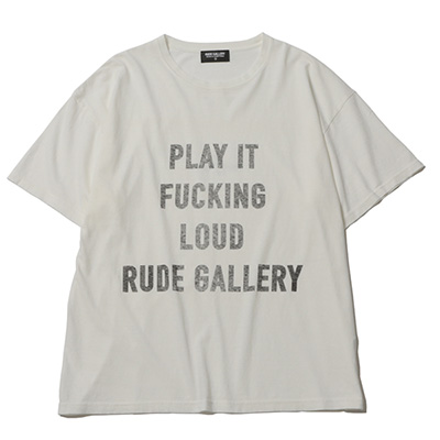 RUDE GALLERY RG0048 PLAY IT FUCKING LOUD LOGO USED TEE OFF WHITE