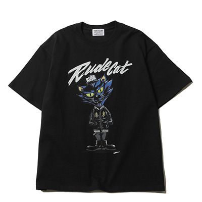 RUDE GALLERY RG0128 RUDE CAT FRONT TEE BLACK