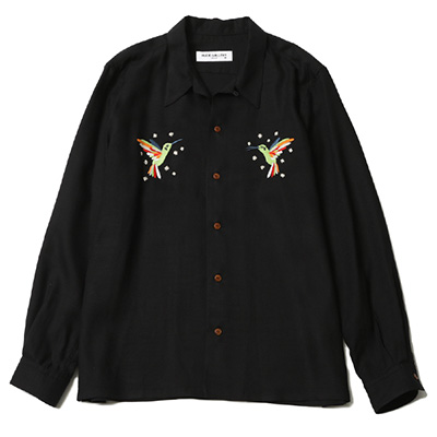 RUDE GALLERY 68993 HUMMINGBIRD OPEN COLLAR LS SHIRT BLACK