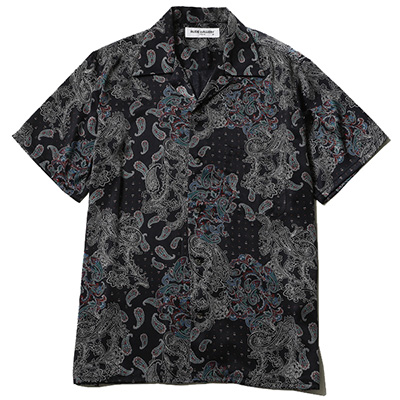 RUDE GALLERY 69158 PAISLEY OPEN COLLAR SHIRT BLACK