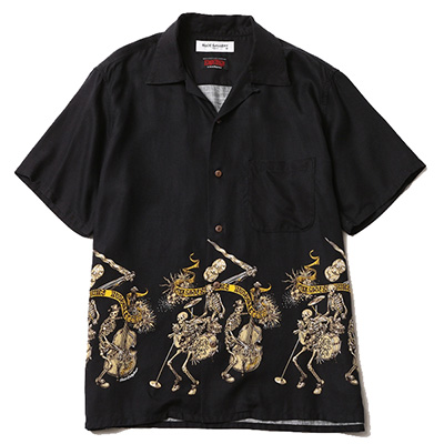 RUDE GALLERY 69265 RUDE CATS S/S ALOHA SHIRT ART WORK by Rockin' Jelly Bean BLACK