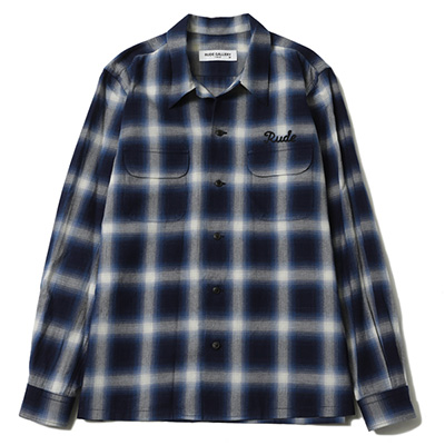 RUDE GALLERY 69614 OMBRE CHECK OPEN COLLAR SHIRT BLUE