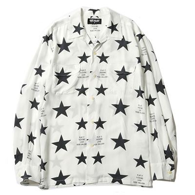 RUDE GALLERY RG0019 STARMAN OPEN COLLAR SHIRT WHITE/GRAY