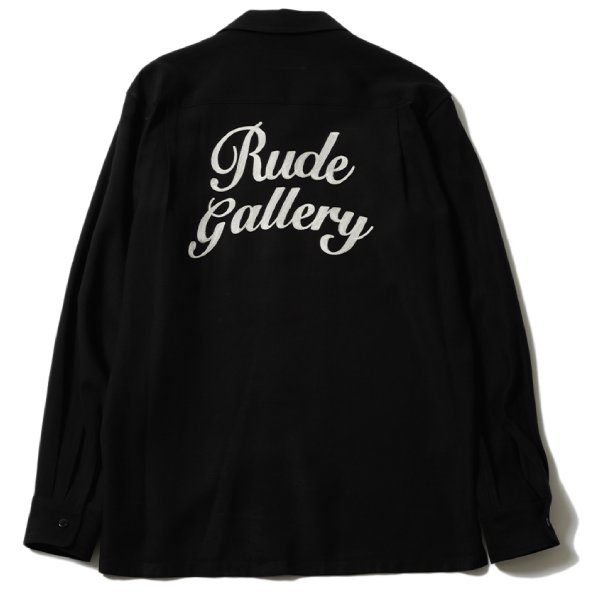 RUDE GALLERY RG0582 SCRIPT LOGO OPEN COLLAR SHIRTS BLACK