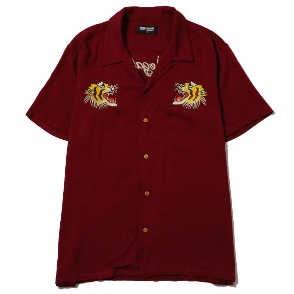 RUDE GALLERY RG0915 TIGER＆MAP SOUVENIR SHIRT BURGUNDY